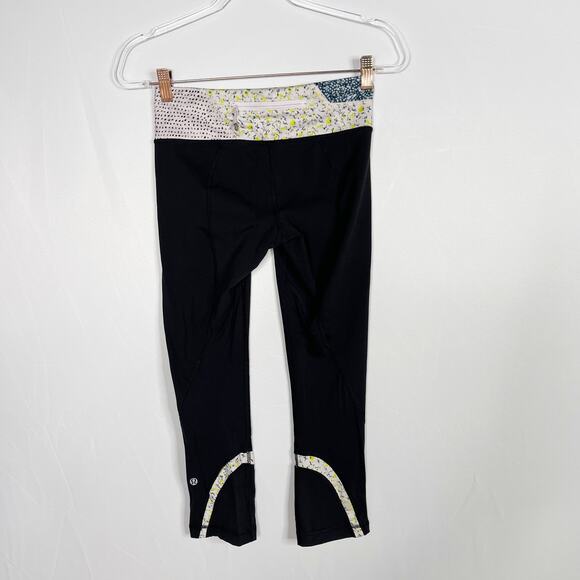 Lululemon Womens Size 4 Run Inspire Crop II Leggings Black Floral Colorblock - Picture 2 of 11